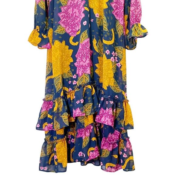 NWT Mud Pie Colleen Maxi Dress Navy Floral Ruffled Flowy Long Sleeve Size Medium - Picture 5 of 12